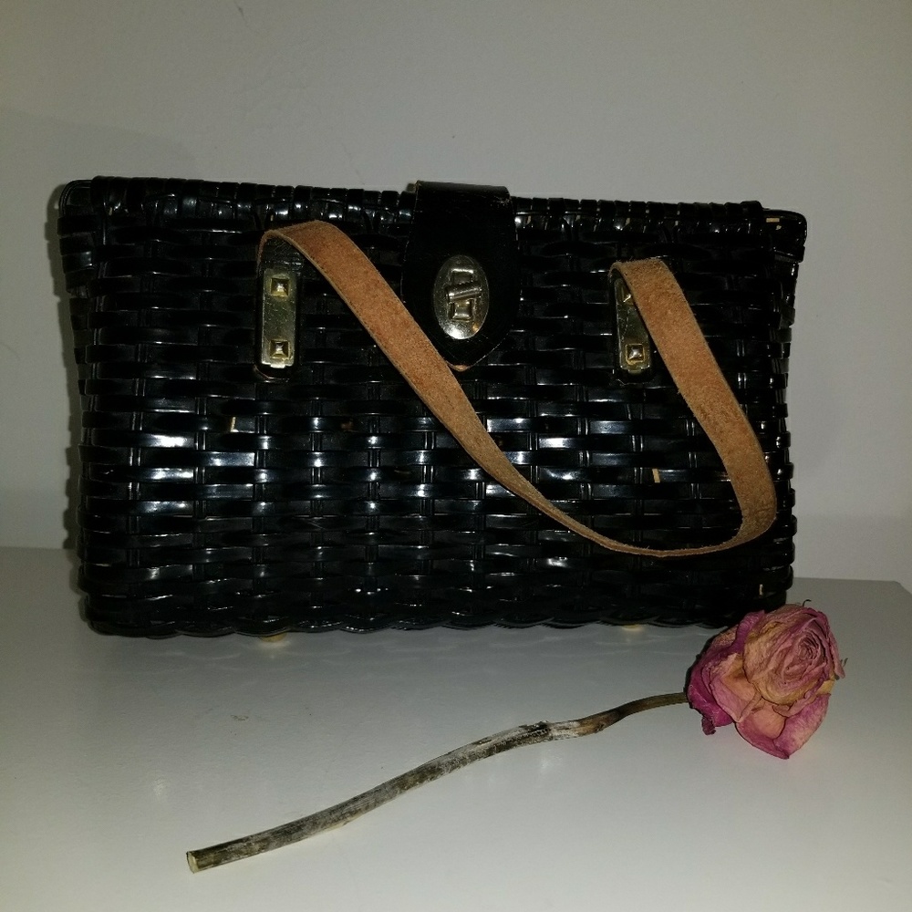 Vintage Wicker Black Basket Bag